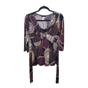 Volume One Womens Sz L Multicolor Geometric 3/4 Sleeve Blouse